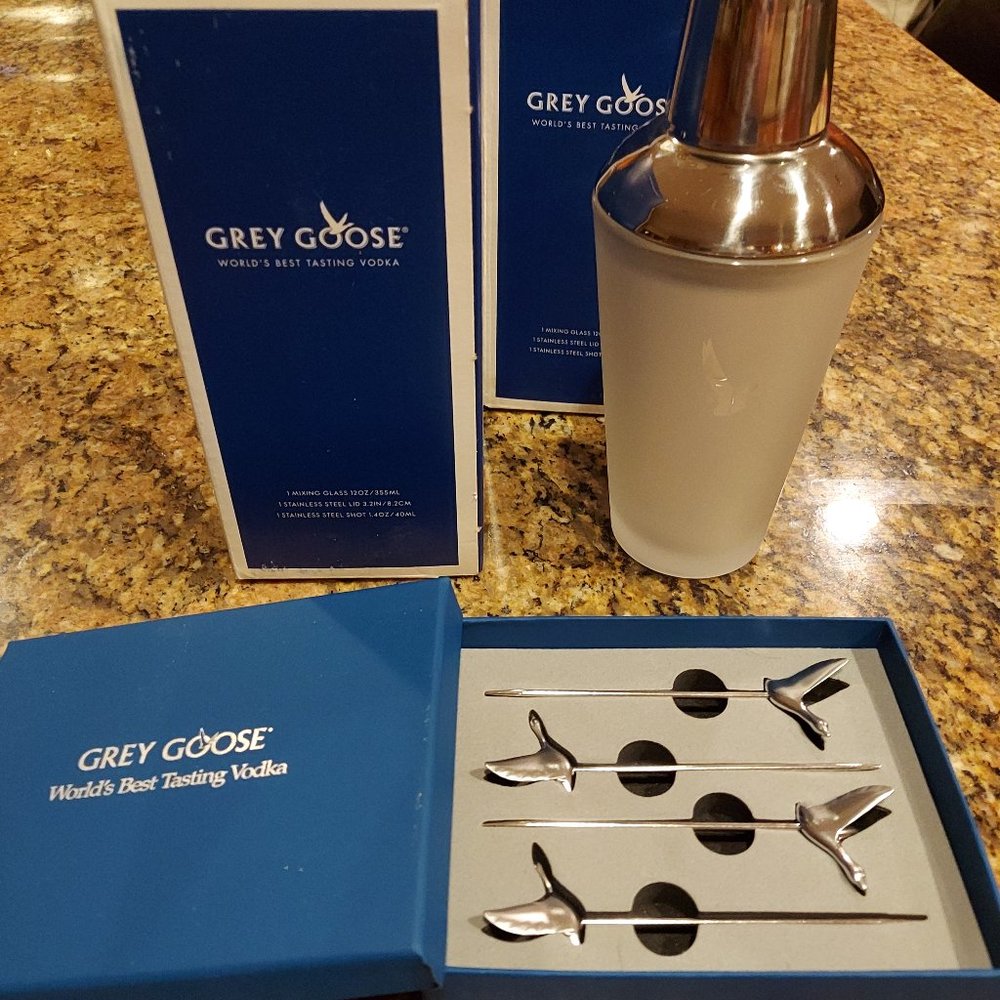 Grey goose martini shakers (2) and sticks for olives